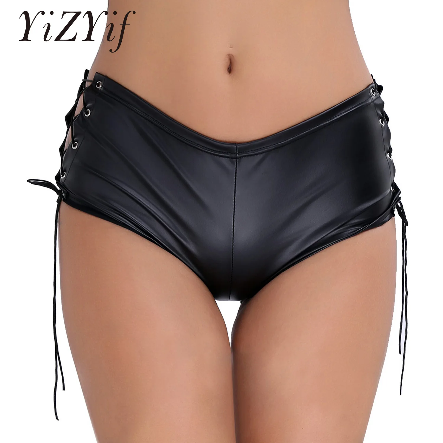 

Women Patent Leather Sexy Shorts Clubwear Lace Up Performance Hot Shorts Clubwear for Party Dance Club Hot Shorts Dancwear