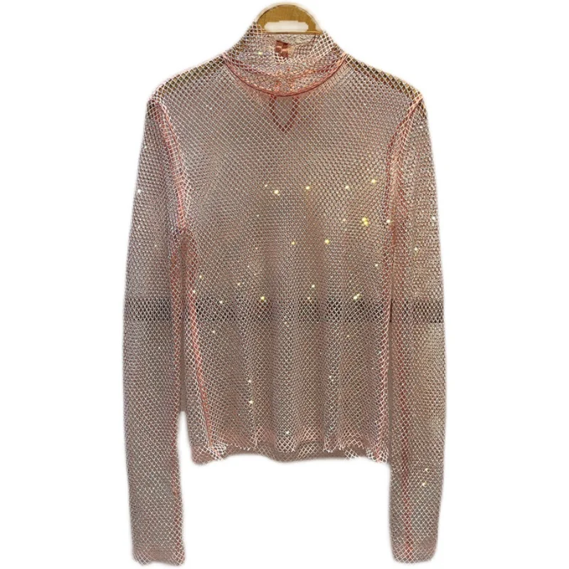 Haut en cristal de diamant transparent avec superposition intérieure de diamant brillant, chemise de fond brillante, sexy, creux, Bunduextrêmes, fête, Buling