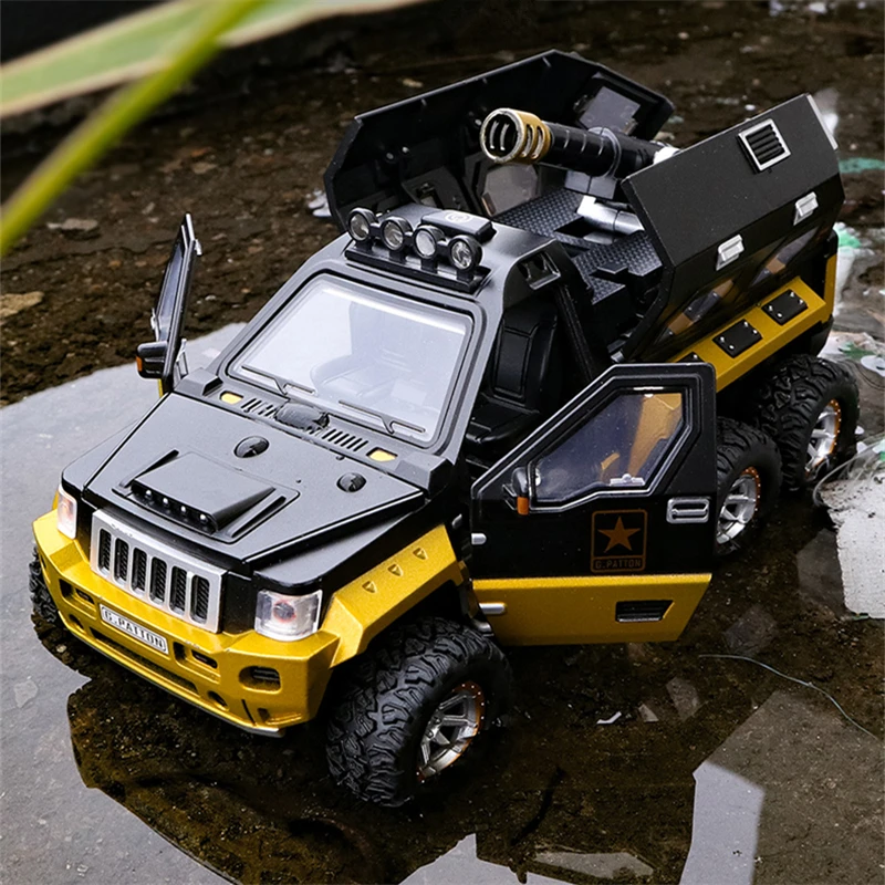 

1:24 Alloy Military Armored Car Model Diecast Toy Missile Off-road Vehicle Model Explosion Proof Car Model Sound Light Kids Gift