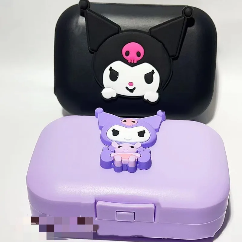 Sanrio Kuromi Creative Cartoon Cute Home Bathroom Soap Flip Cover Drain Box Student Dormitory Travel Portable Soap Storage Box