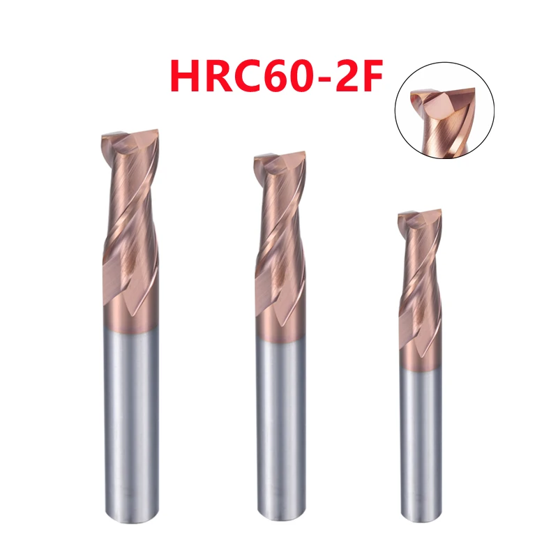 Tungsten Steel 2-blades Milling Cutter HRC60 1mm-20mm 50/60/75/100/150L Solid Carbide Long Endmills CNC Machining Center