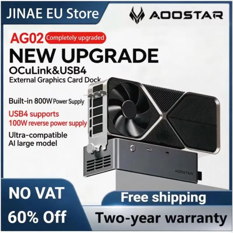 AOOSTAR AG02 eGPU Dock OCuLink & USB4 Dubbele Interface PCIe 4.0 x4 64Gbps Externe GPU Docking Station 500W PSU voor Mini PC Gaming Laptop
