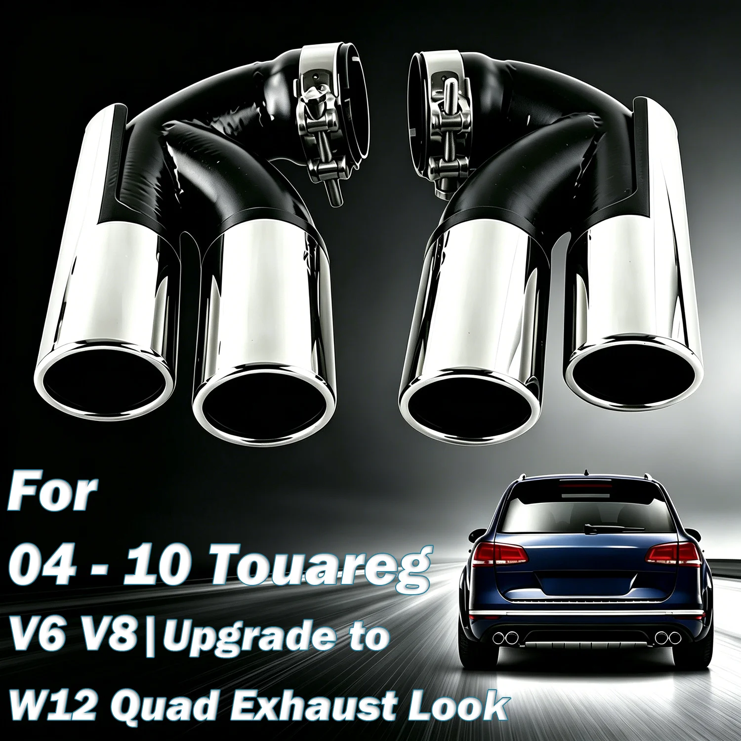 For VW Touareg 7L 2004-2010 V6 V8 Upgrade to W12 Look Modified Stainless Steel Quad Four Outlet Exhaust Muffler Tip