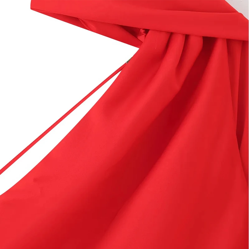 HXAO レッド レディースドレス オフショルダー ホルターネック パーティードレス 2025 女性用 夏 サテン エレガントドレス バックレス セクシー マキシドレス