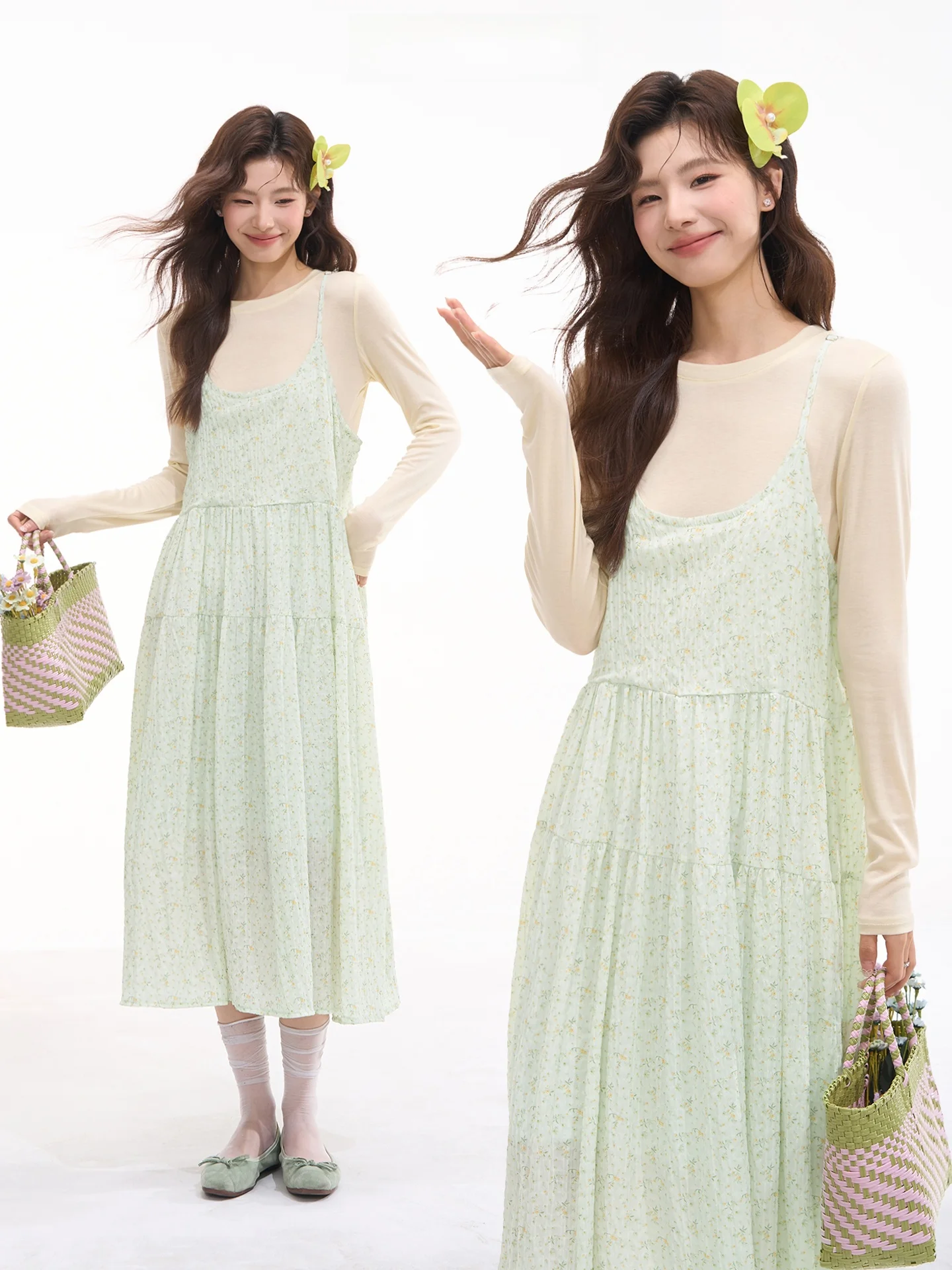 

Платье-халтер Heme в мягком цветочном деревенском стиле, женское весенне-летнее многослойное миди-платье, свободное повседневное платье-сарафан для девушек