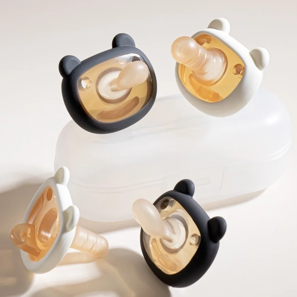 

2pcs/Set Silicone Newborn Pacifier Prevent Flatulence Flat Round Mouth Pacifier Storage Set Antimicrobial with Storage Box