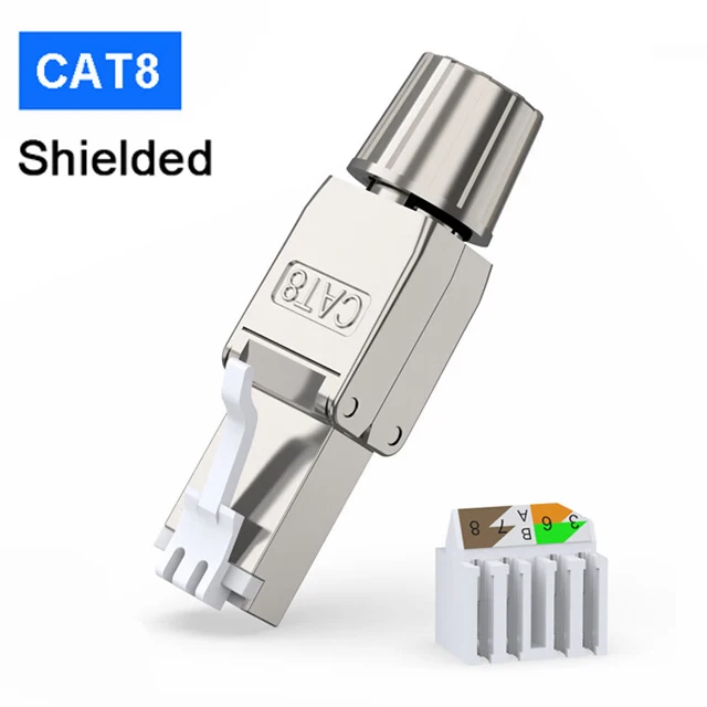 ZoeRax RJ45 Cat6A Cat7 Cat8 Werkzeugfreier Stecker Wiederverwendbarer Abgeschirmter Ethernet-Feldmodularstecker 2000MHz 40Gbps LAN-Kabel 22-26AWG