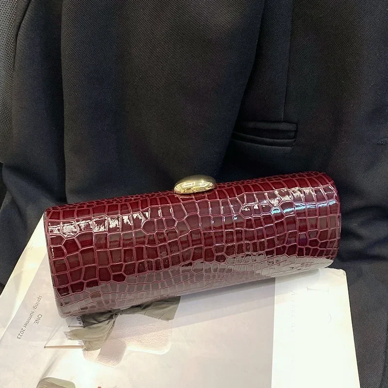 ファッションプロムイブニングパースクラッチバッグ女性用高級クロコダイルpuレザーパーティークロスボディバーガンディボックスデイショルダーバッグ