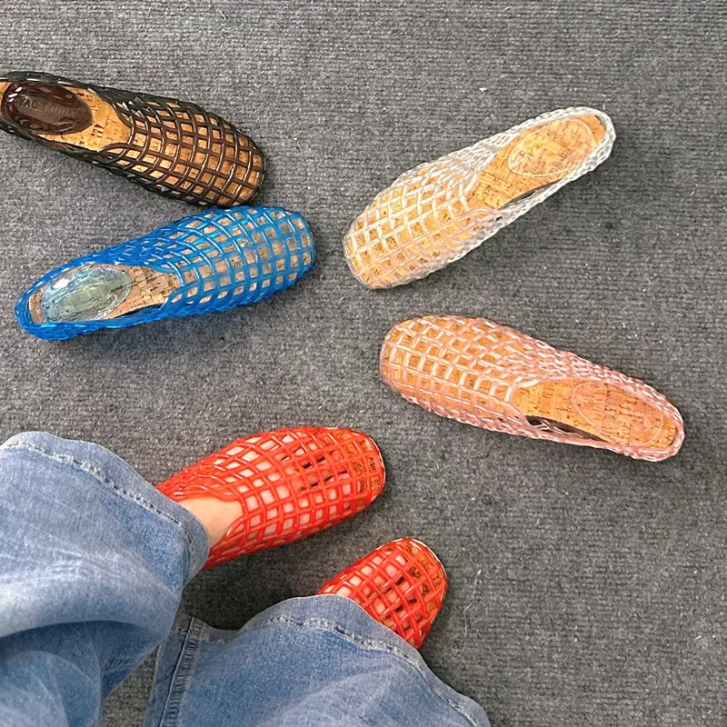 Ins style Fashion Transparent Jelly Shoes Women Hollow out Loafers Flats Casual Vacation Beach Summer Sandals Walking Lazy Shoes