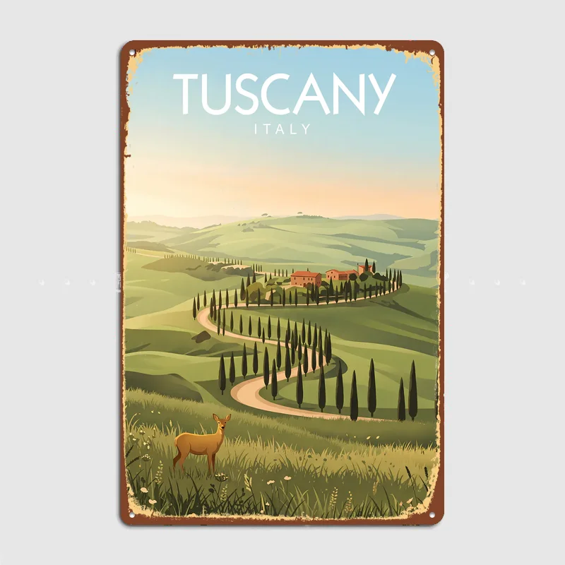 Tuscany Landscape Travel Poster Metal Posters Living Sign Indoor Outdoor Room Decoration Home Bar Decor Wall Decor