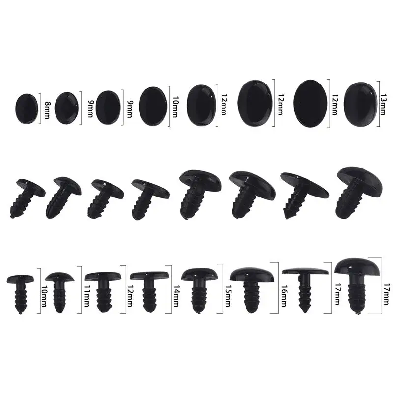 100/50pcs 3-17mm Black Plastic Safety Eyes For Toys TeddyBear Toy Eyes/Nose DIY Tool Kit Doll Decorative Accessories