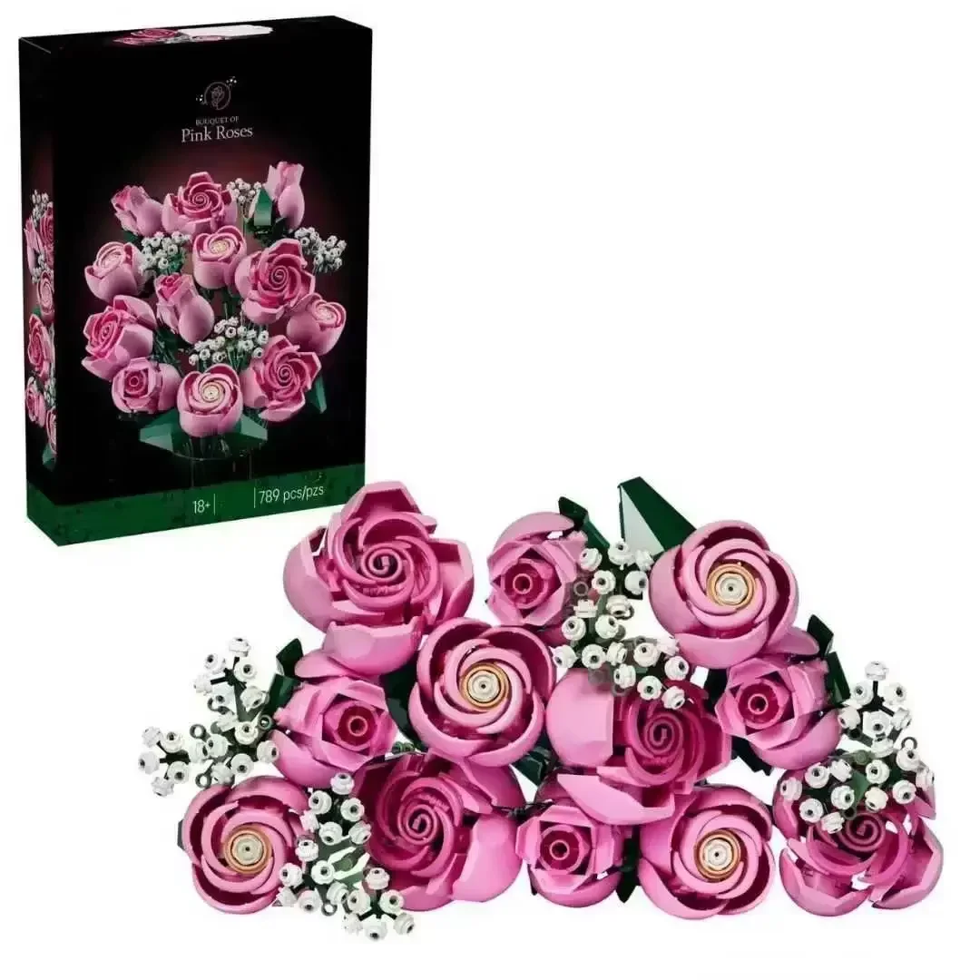 Künstlicher Blumenstrauß DIY Bausteine Botanische Kollektion Heimdekoration Rose Orchidee Topfpflanze Geschenke für Frauen Mutter Ehefrau