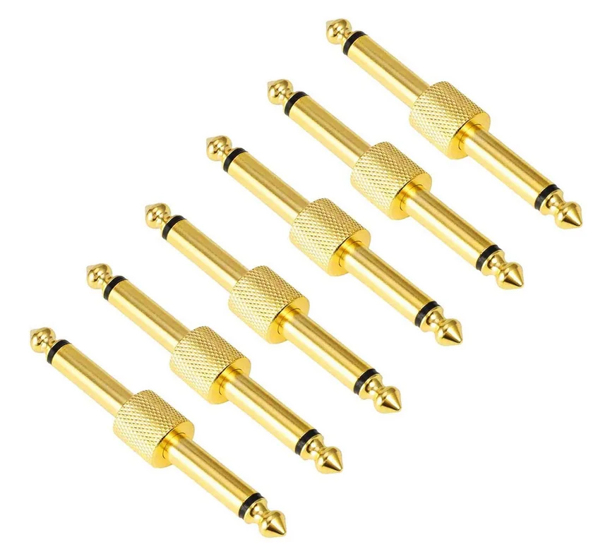 Rowin Guitar Pedal Connector Pedal Couplers Straight Type 4 Pcs TS Copper Male Connector for Effect Pedals