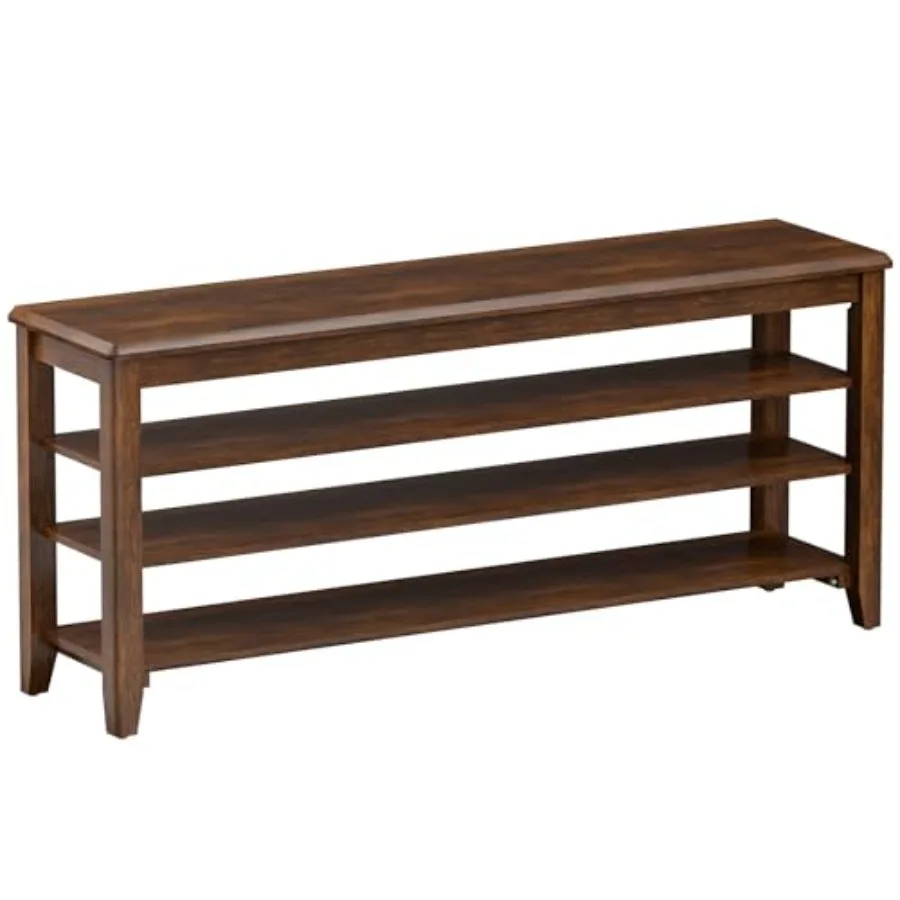 

Скамья-обувница с плоской столешницей из каучукового дерева и 3 регулируемыми полками, деревянная обувница для прихожей, коридора, грязезащитной зоны, входной двери или т.д.