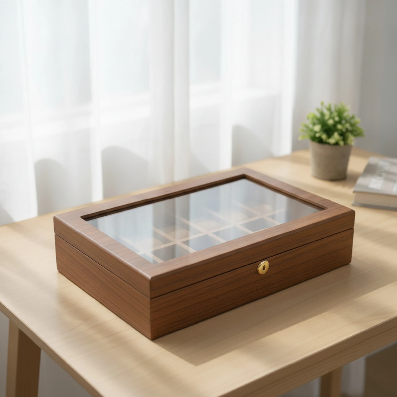 Watch Storage Box with Glass Window Transparent Watch Display Case with Glass Lid Classic Rectangular for Men, Dresser