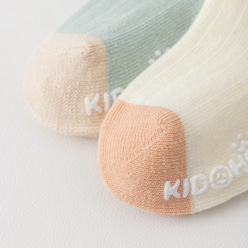 Newborn Baby Contrast Color Combed Cotton Soft Non-Slip Socks with Rubber Bottom Comfortable Skin-Friendly Casual Mid-Tube Socks