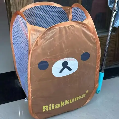 जापानी Rilakkuma जाल तह बड़े क्षमता कपड़े धोने की टोकरी कार्टून पोर्टेबल भंडारण फ्रेम छात्रावास घरेलू कपड़े धोने की टोकरी 12 best sales रिलक्कुमा सहायक उपकरण - №12