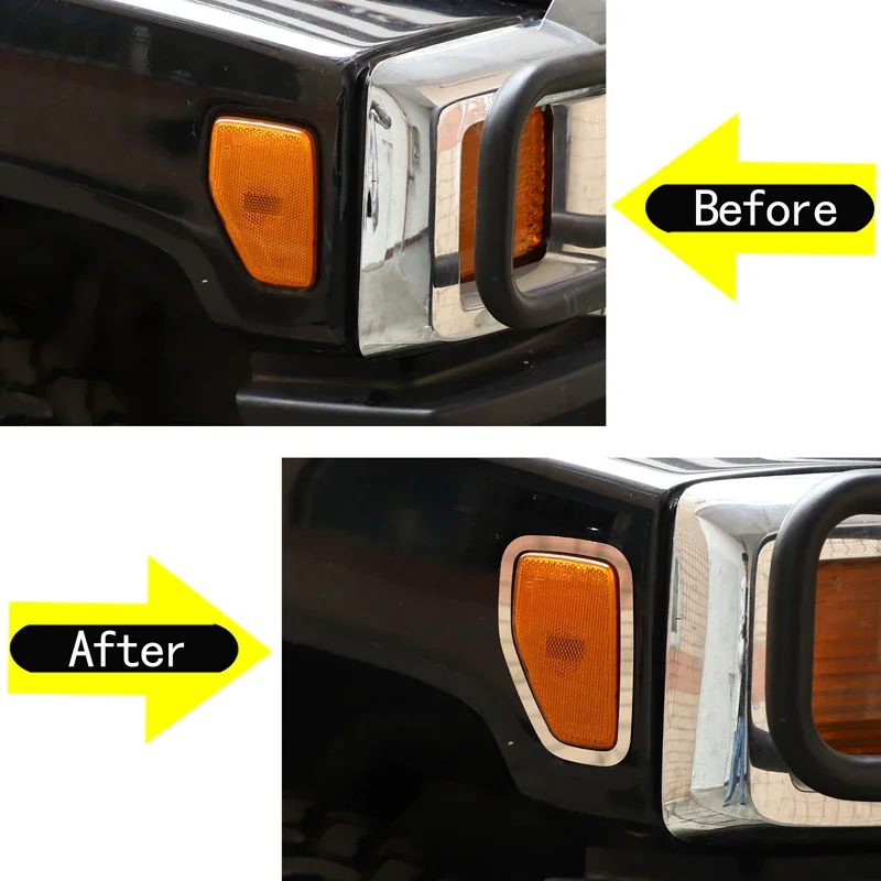 

2Pcs Stainless Steel Silver For Hummer H3 2005-2009 Car Side Turn Signal Side Markers Frame cover Trim Sticker Car Accessories