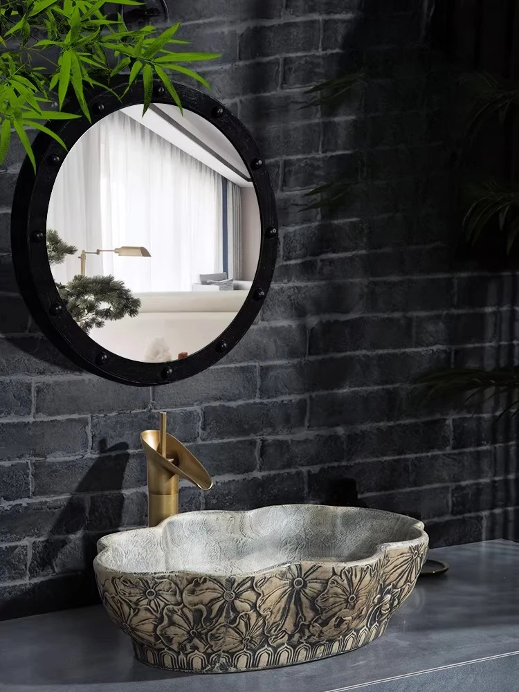 

Антикварная керамическая раковина-чаша в китайском стиле, ретро-раковина для отелей и гостевых домов