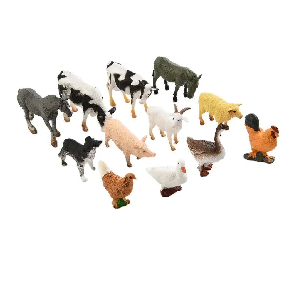 

12 Pieces Farm Animal Models Mini Farm Animals Poultry PVC Models Children Toys Cow Model Garden Landscape Toy Set