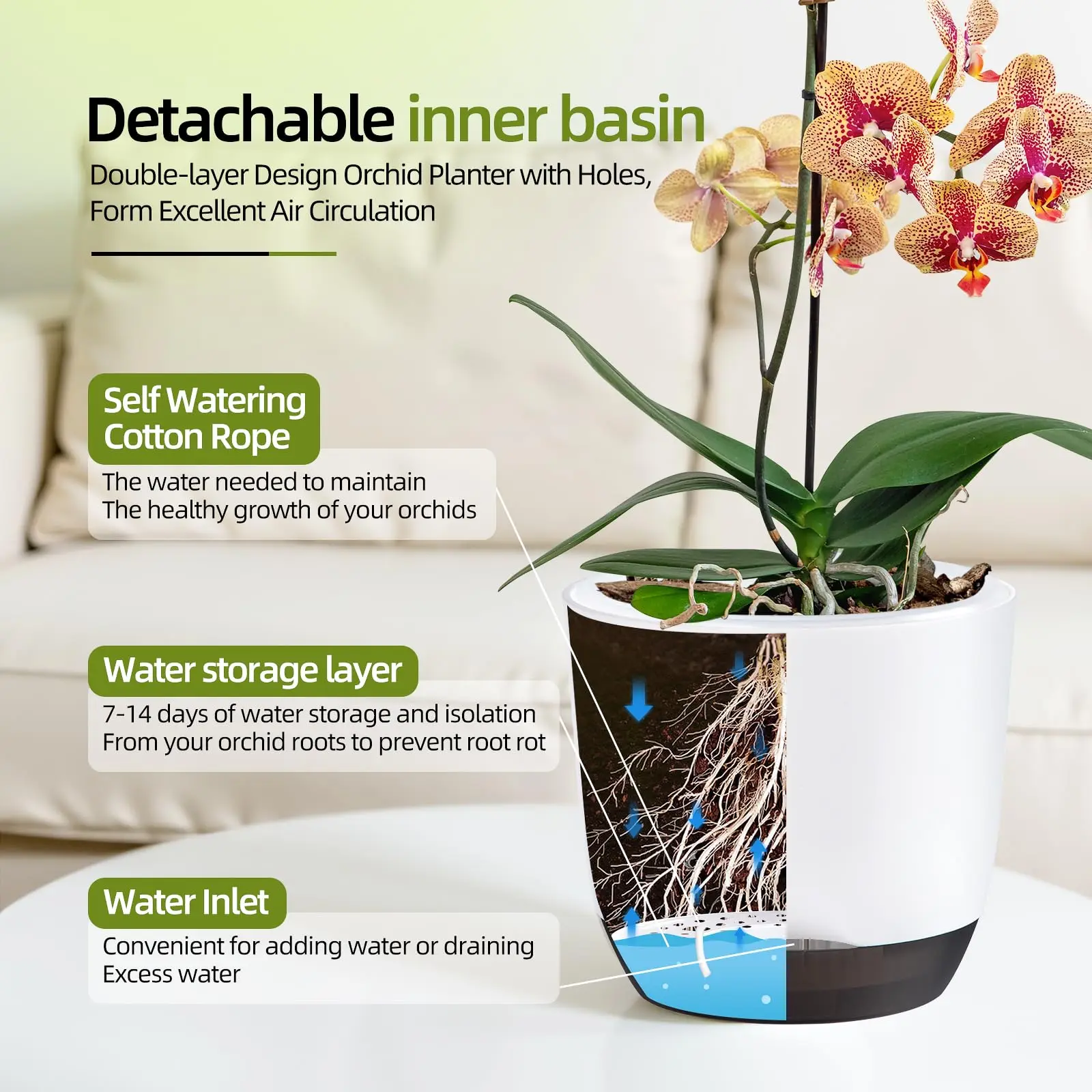 5,5/7 Zoll Orchideentöpfe mit Löchern zum Umtopfen, Blumentopf aus Kunststoff, transparenter Orchideen-Pflanztopf, selbstbewässernder Pflanztopf – Detail 5
