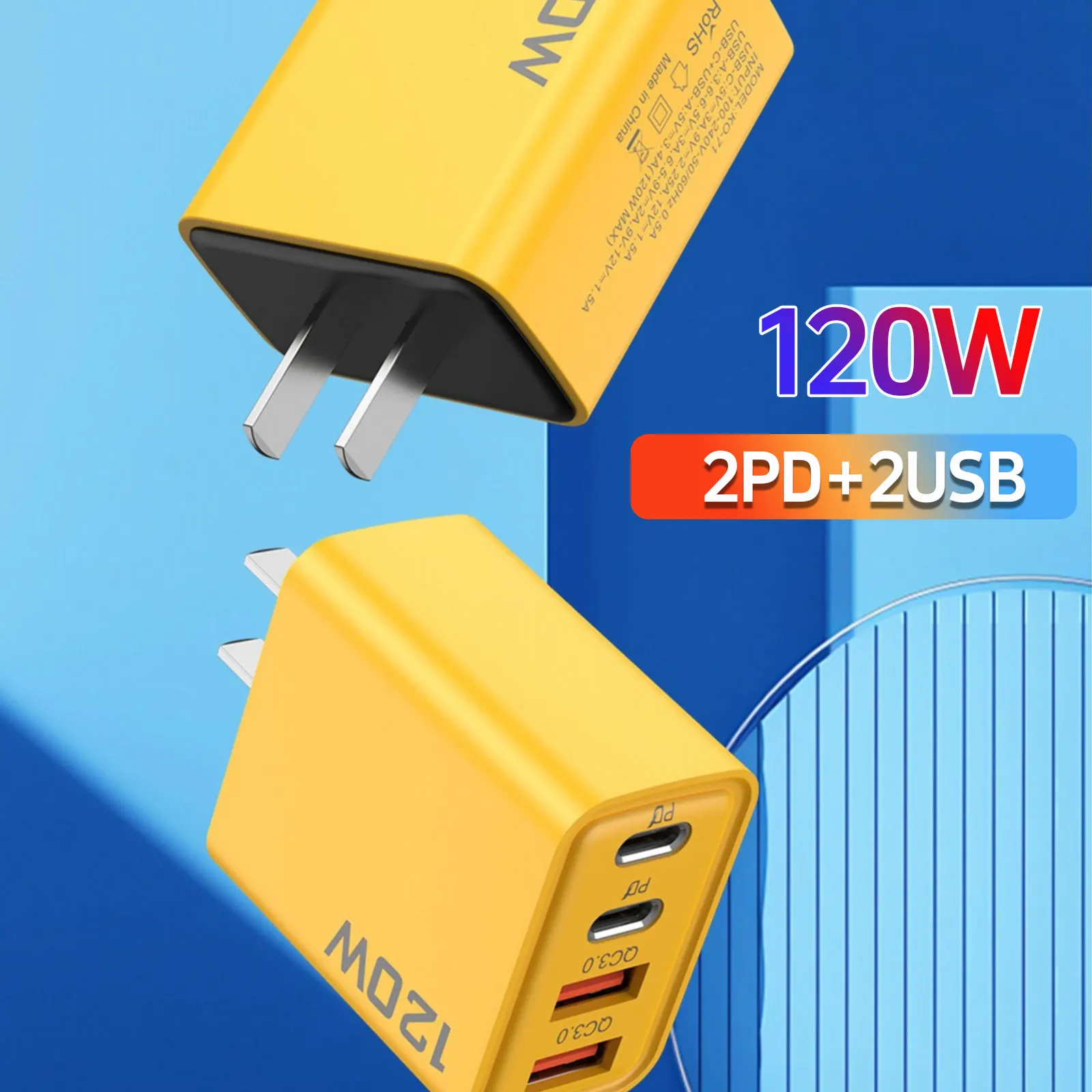 PD 120W USB Type C Fast Charger 4 Ports Quick Charge 3.0 EU US Plug Fast Charging Adapter for Samsung iPhone Xiaomi Huawei