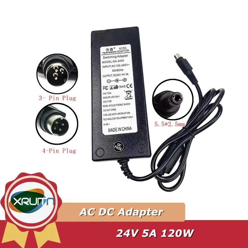 

Зарядное устройство переменного тока 24 В, 5 А, 120 Вт для ADAPTER TECH STD-24050, 4-контактный, 3-контактный, вилка 5,5*2,5 мм