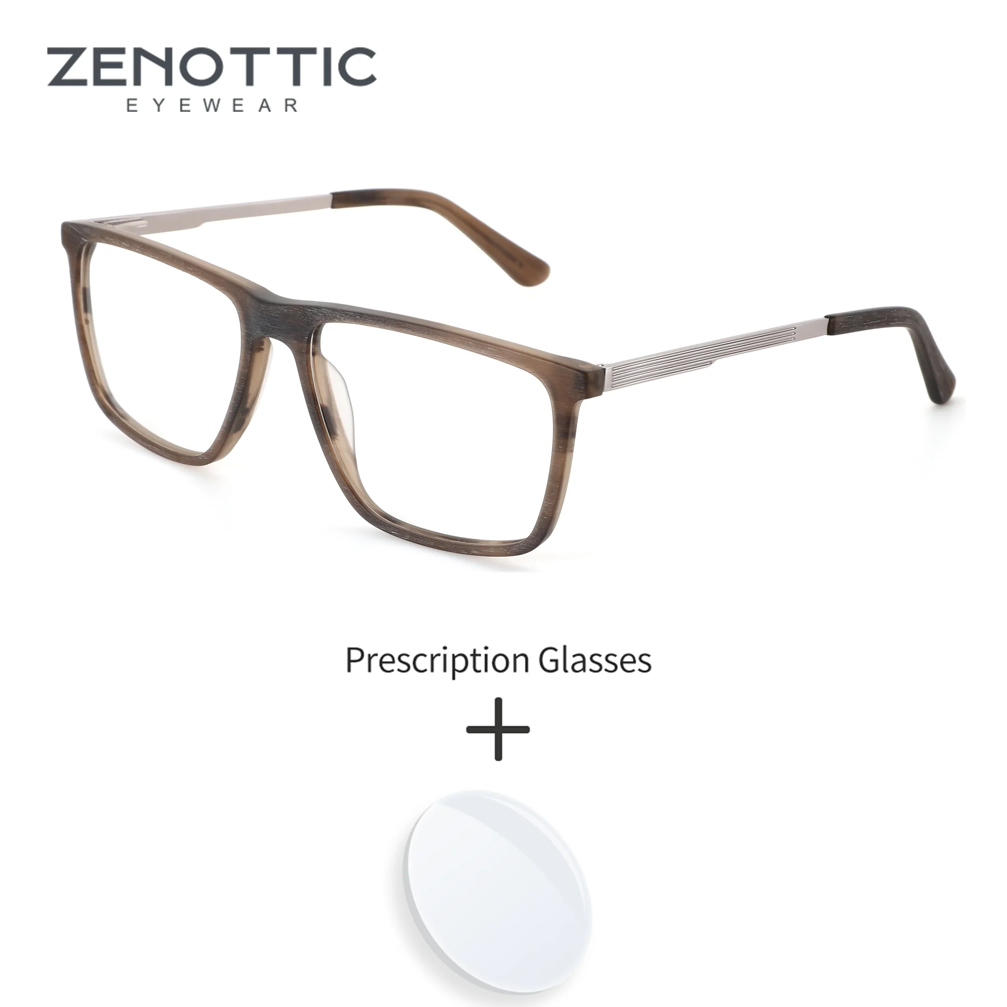 

ZENOTTIC L Size Vintage Acetate&Metal Square Prescription Glasses For Men Retro Photochromic Optical Eyeglasses