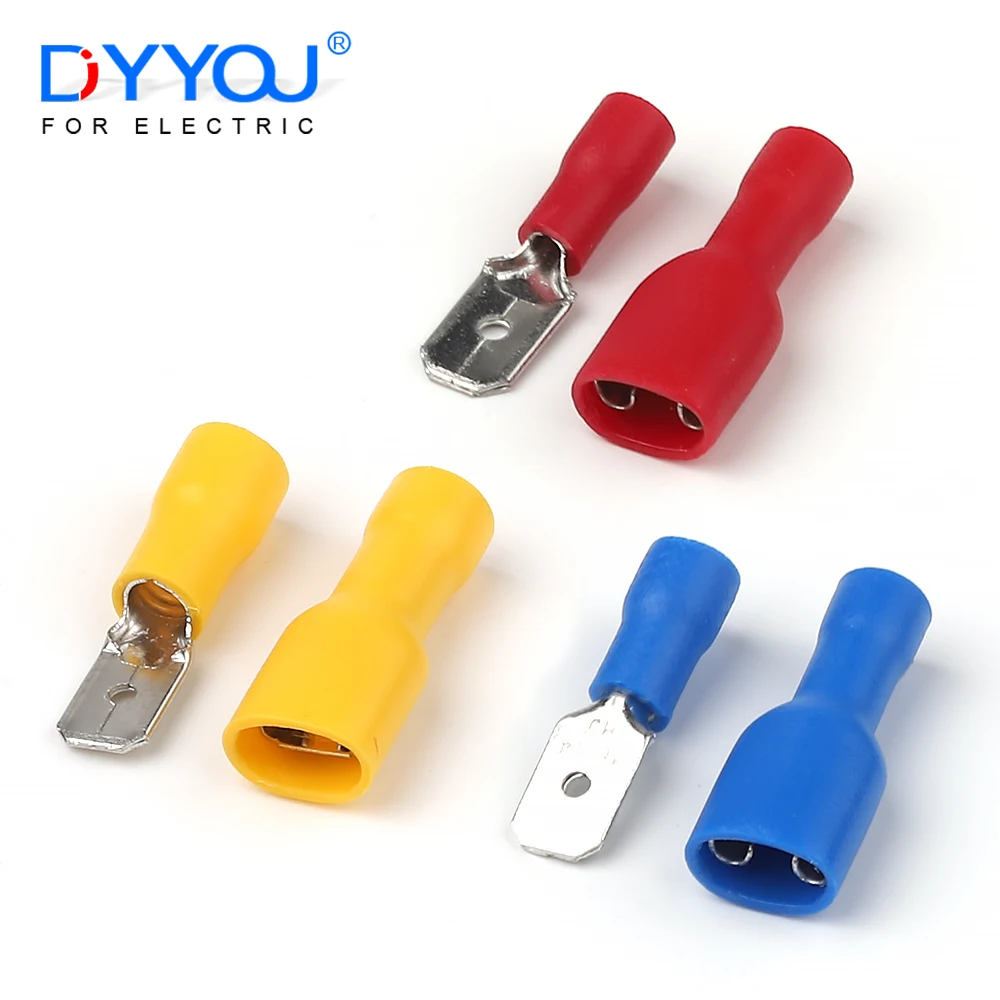 

50PCS/25set FDD/MDD Red/Blue/Yellow PVC Insulated Spade type Connector 6.3mm Electrical Cable Wiring Male Female Crimp Terminal