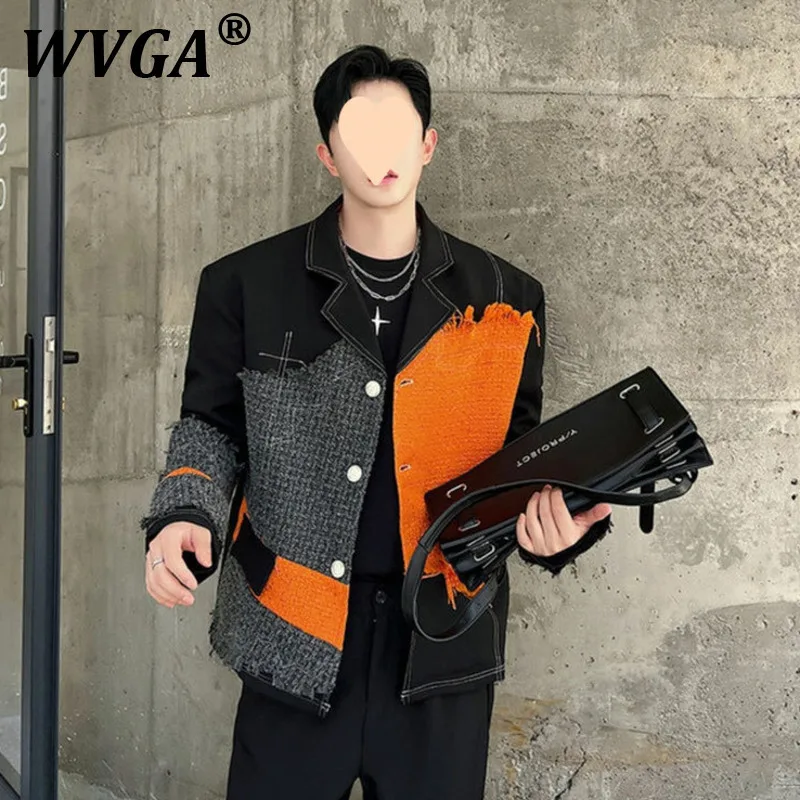 WVGA ربيع الخريف رجل جديد شارع العليا الصوفية المرقعة كتلة اللون تصميم العصرية السترة المتخصصة شيك رداء غير رسمية معطف Ins W10107
