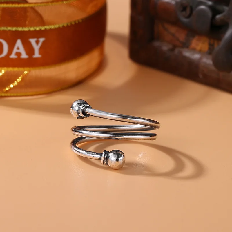 

S925 sterling silver ring female Original Spring ring distressed Thai silver little finger ring trendy silver accessories