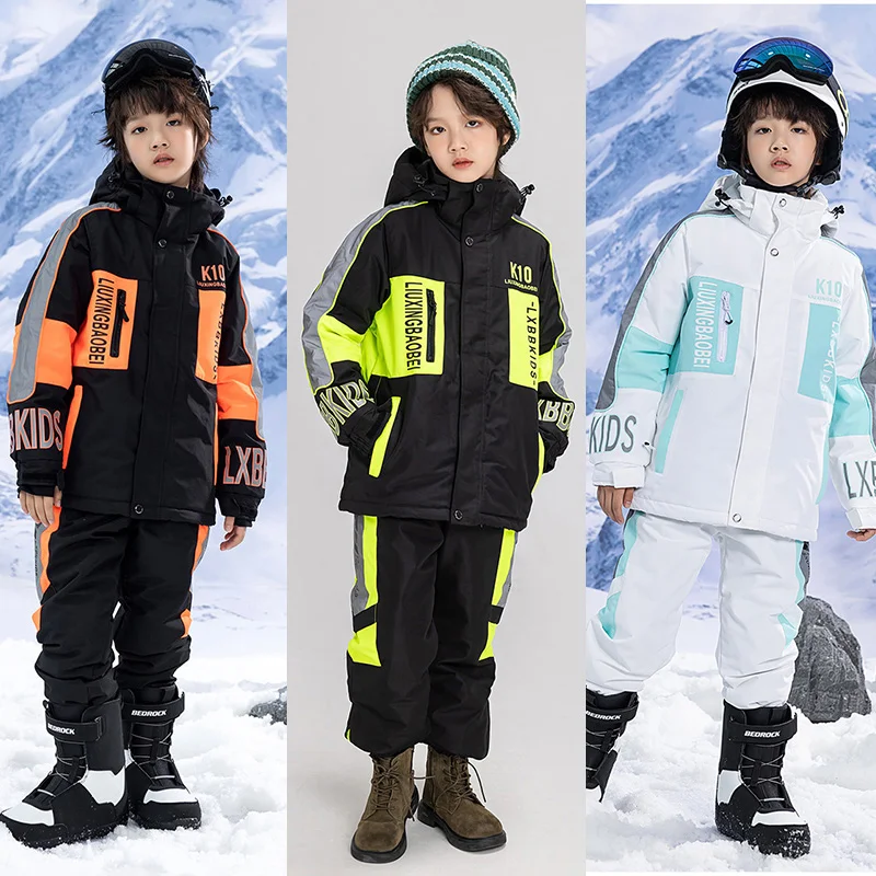 -30℃ Boy girl skiing suit waterproof 5 6 7 8 9 10 11 12 13 14 15 year old children's snow clothing Warm snowboarding Coat pant