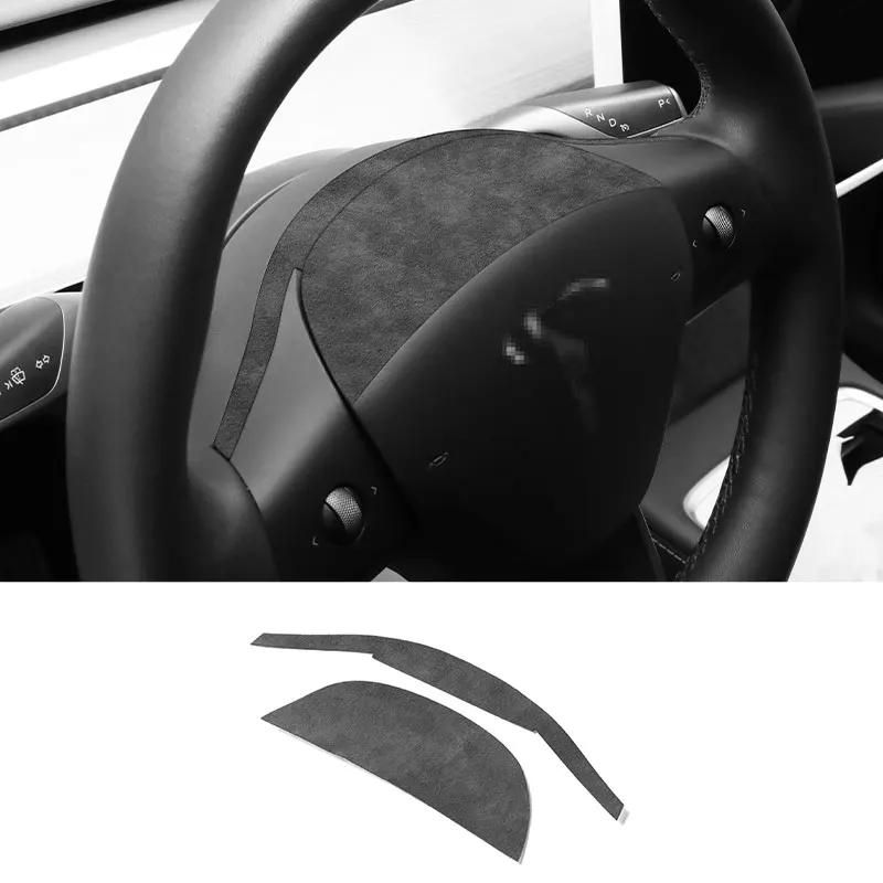For Tesla Model 3 (19-23) ModelY (19-24) Steering Wheel Decorative Frame Styling Trim Sticker Car Accessories Made of Alcantara - view 2