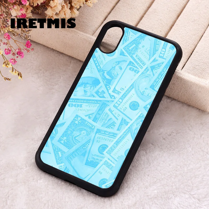 Iretmis Phone Cover Case For iPhone X XS Max XR 11 12 13 PRO MINI 14 15 16 Plus Rubber Silicone TPU Blue Dollar Pattern