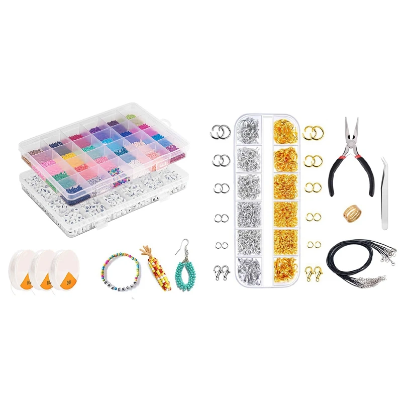 

1314Pcs Open Jump Rings And Lobster Clasps Jewelry Repair Tools Kit & 5040Pcs, Small Perler Beads And Letter Beads