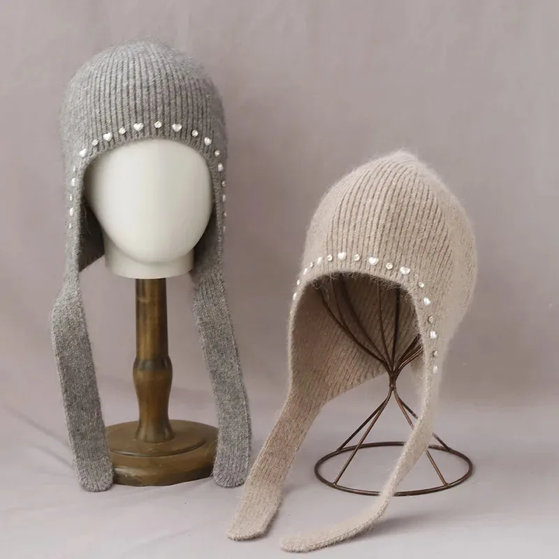 

New Y2K Hot Selling Pearl Accessories Winter Hat For Women Fashion Warm Hats Solid Adult Cover Head Cap