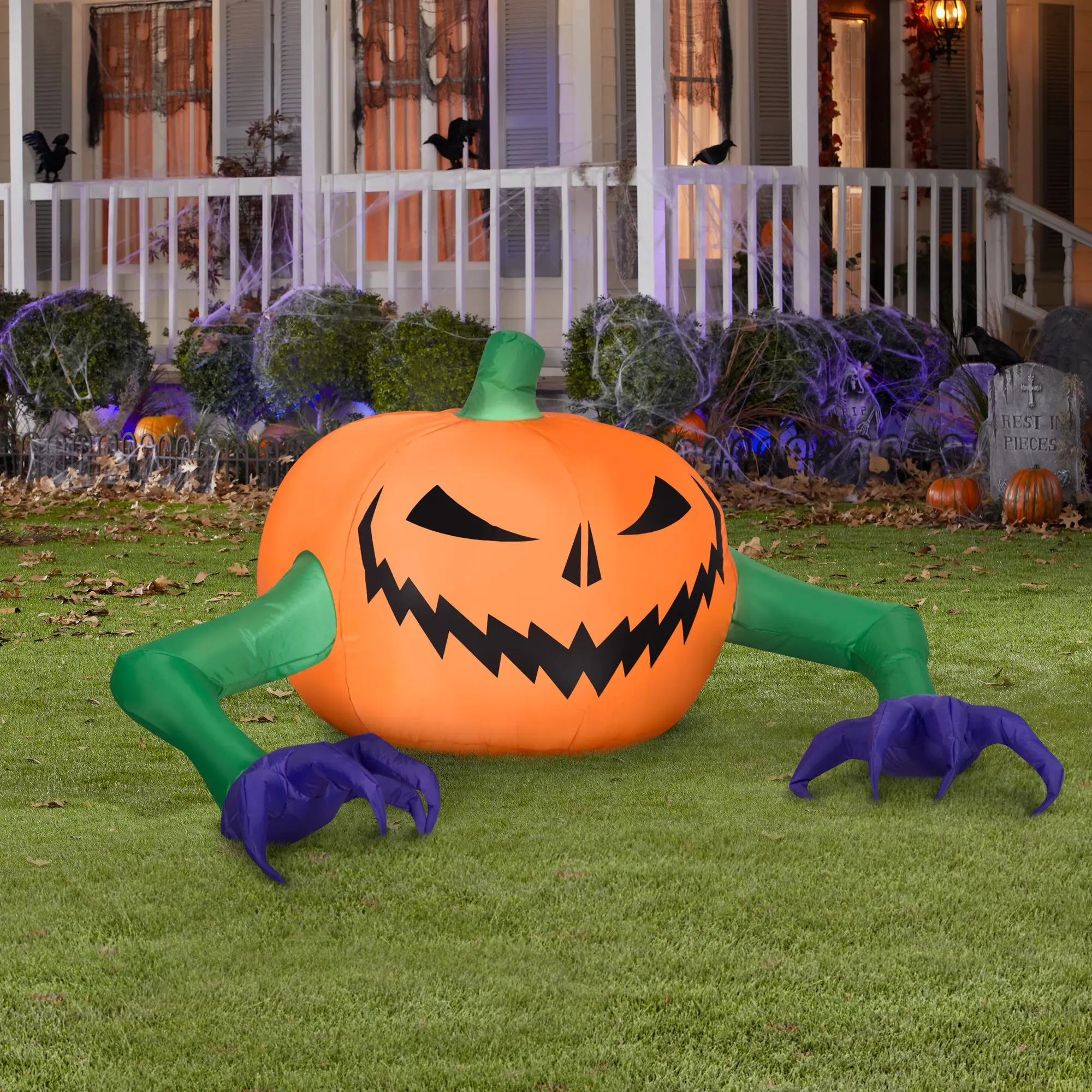 

48 Inch Crawling Jack o' Lantern Monster for Halloween Inflatables Pumpkin Ghost LED Lighted Yard Lawn Outdoor Toys Decoration