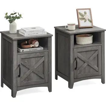 Colección LIRY - Mesita de noche estilo granja con puerta de granero, juego de 2, mesita de noche con almacenamiento, mesa auxiliar, mesita de noche, abierta 10 best sales Juego de 2 mesitas de noche - №5