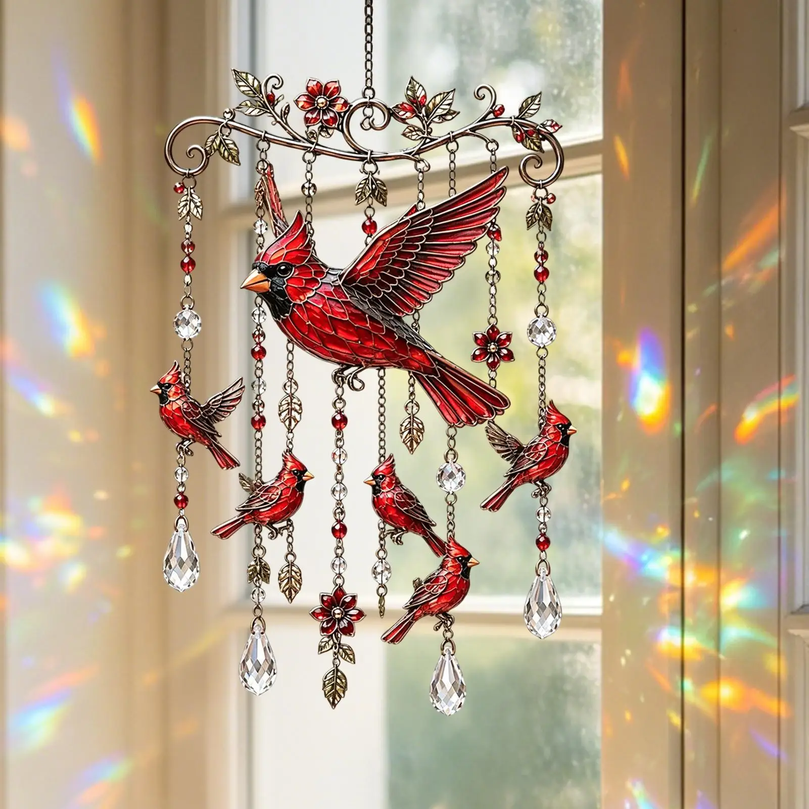 Bird Wind Chimes Garden Decoration Wind Chimes with Crystal Pendants for Homeowners Nature Lovers Porch Balcony Backyard Coffee