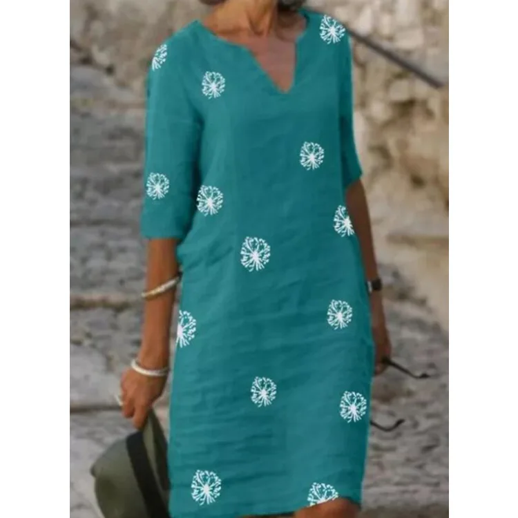 Women Elegant Floral Print Dress Summer New Half Sleeve Knee-length Casual Office Beach Dresses Vestidos