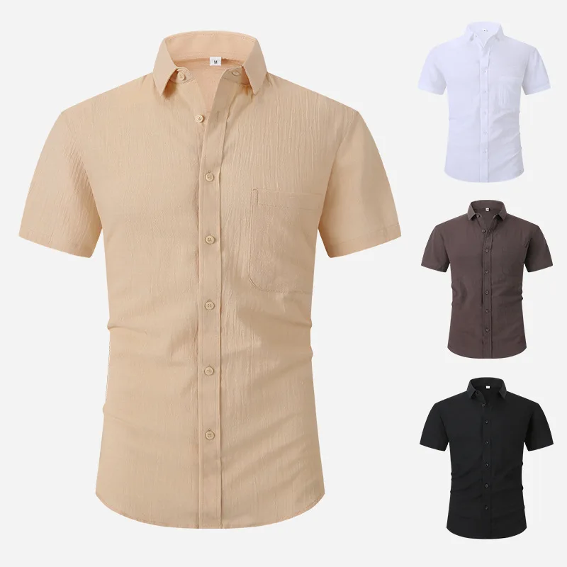 Anti-Wrinkle Stretch Slim Elasticity Fit Male Dress Business Basic Casual Short Sleeved Men Social Formal Shirt USA SIZE S-2XL