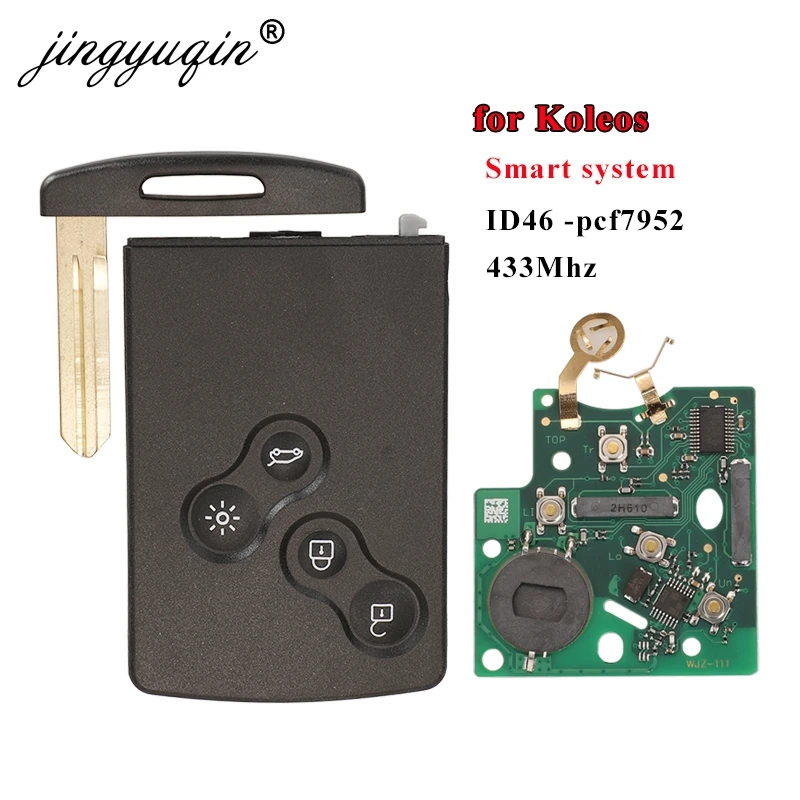 jingyuqin Smart System Key Card for Renault Koleos 2009-2016 433MHz FSK ID46-PCF7952 Keyless Remote