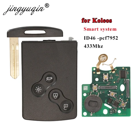 Jingyuqin Smart System Key Card для Renault Koleos 2009-2016 433 МГц FSK ID46-PCF7952 Бесключевой пульт дистанционного управления