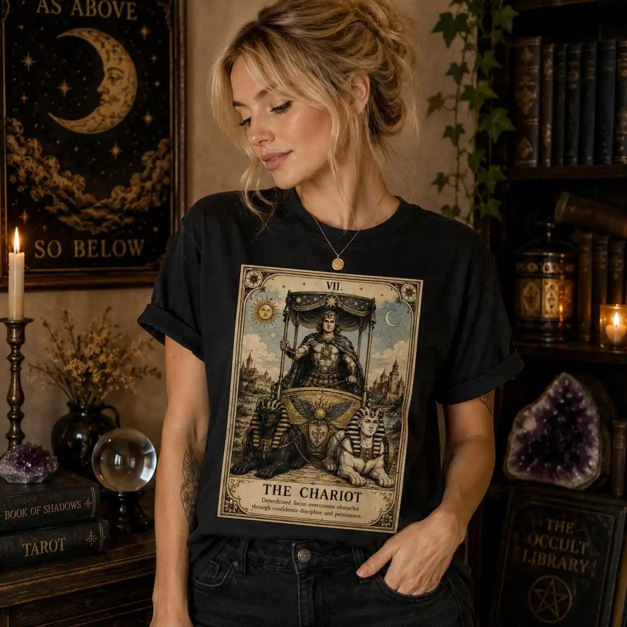The Chariot Tarot Card T-Shirt, Victorian Major Arcana Graphic Tee Shirt
