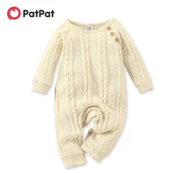 PatPat Baby Boy Solid Cable Knit Long-sleeve Jumpsuit Soft and Comfortable  Perfect for Outings and Daily Wear Basic Style