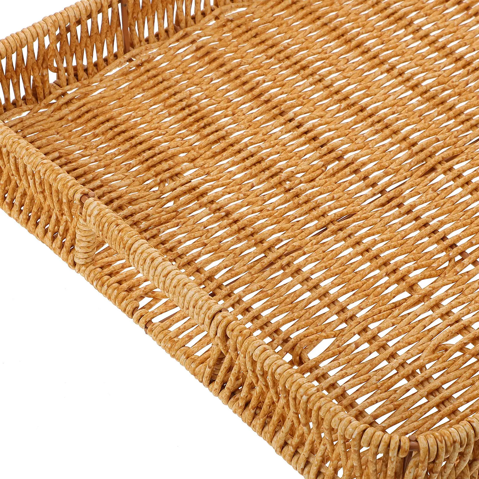 Plastic Woven Rattan Tray Multipurpose Dessert Snack Tray Bakery Coffee Table Organizer Perfume Organizer for Vanity