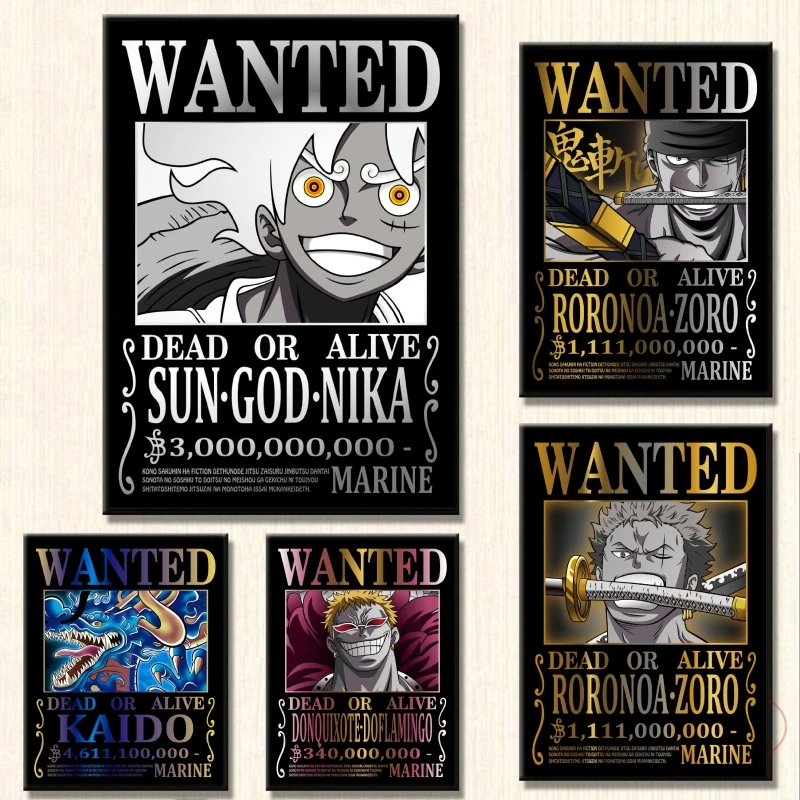 Impresión en Lienzo, Póster de Búsqueda de Premios de One Piece, Luffy Zoro, Decoración para el Hogar, Cuadros con Impresión por Pulverización, Regalos, Imagen de Personajes de Dibujos Animados