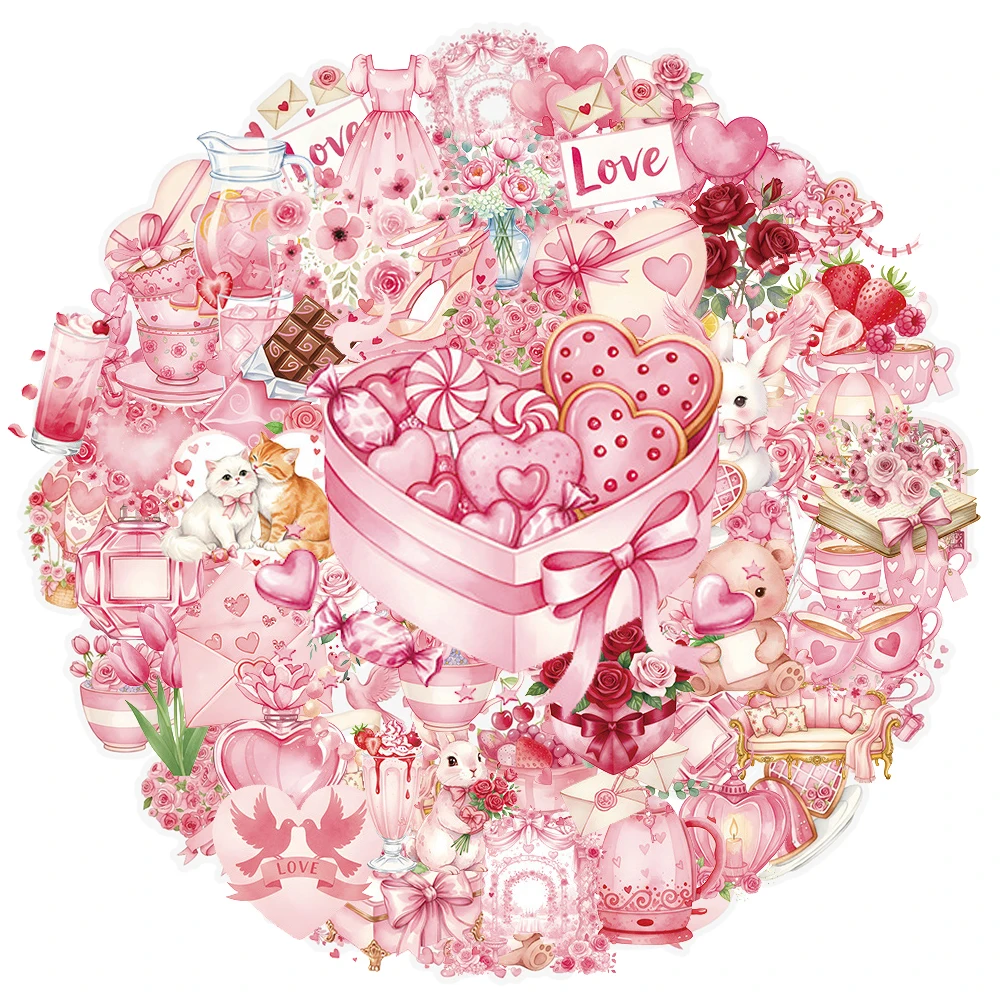 

10/30/50pcs Transparent Pink Romantic Lover Aesthetic Stickers Cute Cartoon PET Decal DIY Suitcase Motorcycle Waterproof Sticker