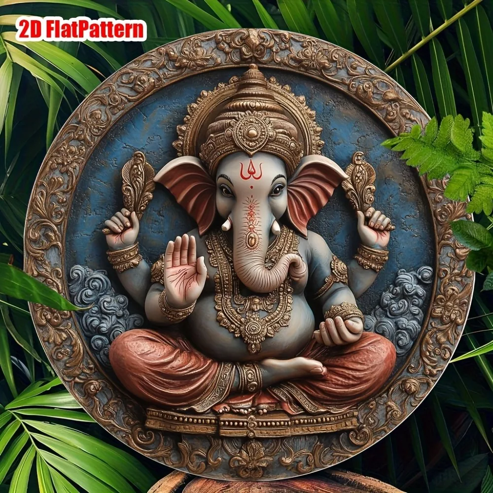 CIFBUY Vintage Indian Ganesha Aluminum Wall Art Waterproof Durable Distressed Decor For Home Office Cafe Diwali Gift