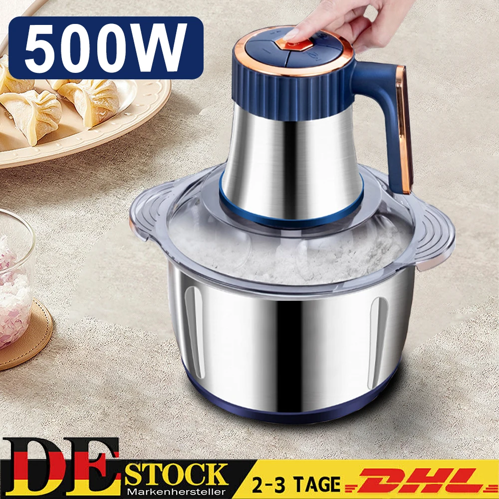 Picadora de Carne Eléctrica de 5L, Procesador de Alimentos de Acero Inoxidable, Recipiente Reforzado, Sin Olor, Piezas Aptas para Lavavajillas, Uso Doméstico